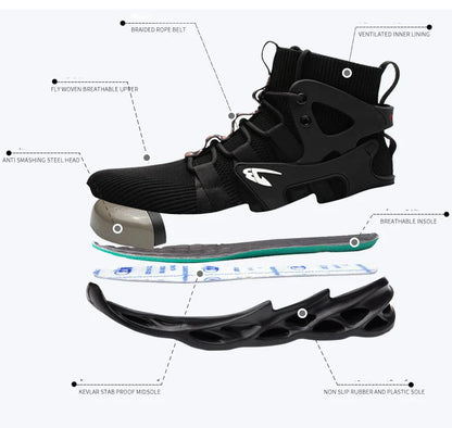 New Breathable Men Boots Anti-smash Work Sneakers Safety Shoes With Steel Toe Cap Indestructible Work Boots Hiking Shoes