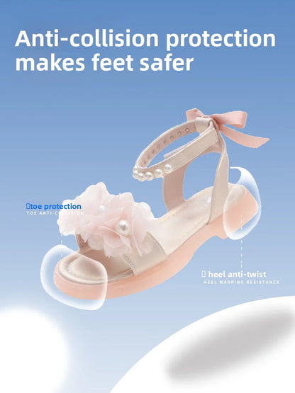 Girls Summer Sandals Soft Bottom Toe-Open Cute Princess Shoes Middle Large Children Little Girls Student Beach Shoes