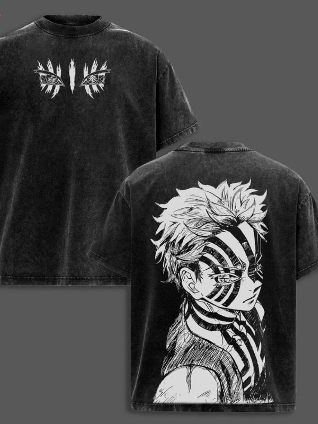 Washed Cotton Men's T-shirt, Anime Retro Anime Fan Exclusive Gift, Manga Enthusiast Men's Top, Street Anime Black T-shirt