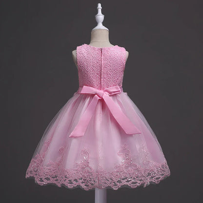 Girl Princess Dress of Korean style sleeveless beaded children's dress dress princess dress lace dress performance