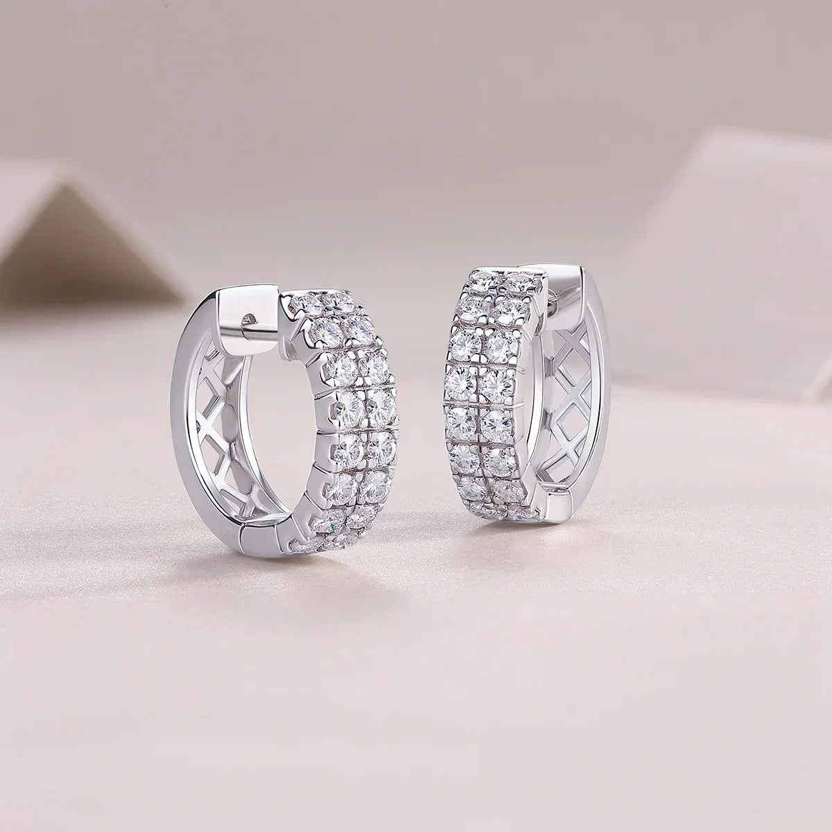 Full 2mm 0.03CT D Color Moissanite Hoop Earrings For Women  S925 Silver Pass Diamond Test Earring 3-Row Small Ear Buckle