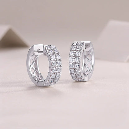 Full 2mm 0.03CT D Color Moissanite Hoop Earrings For Women  S925 Silver Pass Diamond Test Earring 3-Row Small Ear Buckle