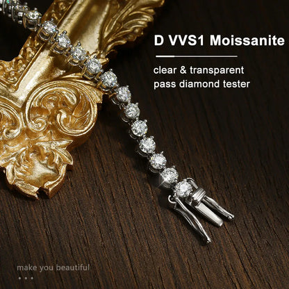 3mm D Color Moissanite Tennis Bracelet 3 Prong Setting Trendy Women Man GRA Certified Fine Jewelry s925 Sliver Bracelet