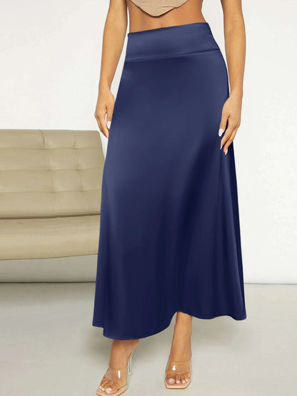 Women High Waist Midi Skirt A line Flowy Hem Elastic Waist Soft Fabric Ideal for Casual Gatherings Work Meetings Daily Outings