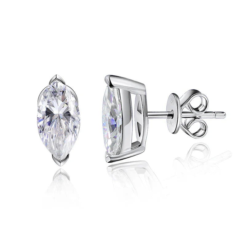 18K Plated 0.3-3CT Certified Moissanite Stud Earrings for Women Marquise Cut Lab Diamond 925 Sterling Silver Jewelry