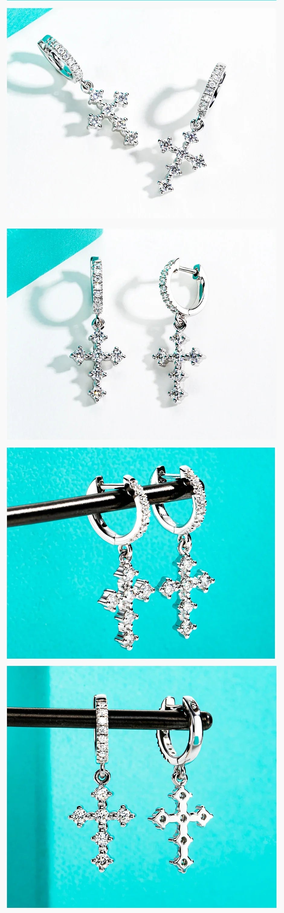Moissanite Cross Hoop Earrings For Women Huggie 925 Sterling Silver Lab Created Diamond Drop Earrings Jewelry Wholesale