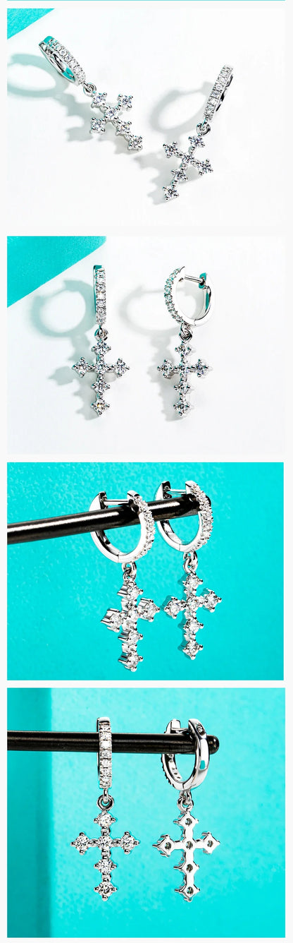 Moissanite Cross Hoop Earrings For Women Huggie 925 Sterling Silver Lab Created Diamond Drop Earrings Jewelry Wholesale