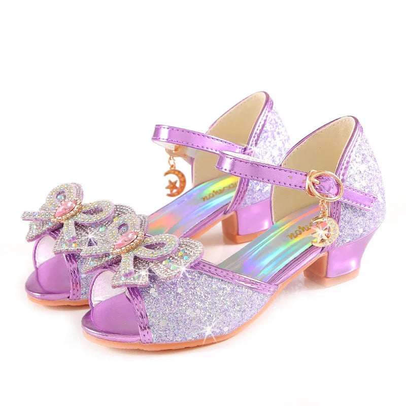 2026 Girls' Princess Sandals Children's Shoes Frozen Elsa Children's Shoes Girls Fashion Baby Pink Blue High Heel Shoes Size