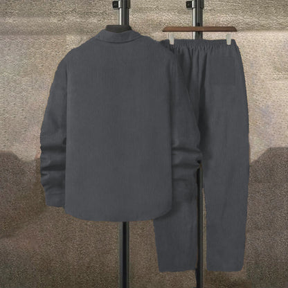Men's suit Solid color corduroy suit Long sleeve shirt and pants casual suit