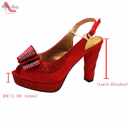 Fashion Pretty Peep Toe African Women Shoes Matching Bag Set in Silver Color Elegant Style Platform Sandals for Party