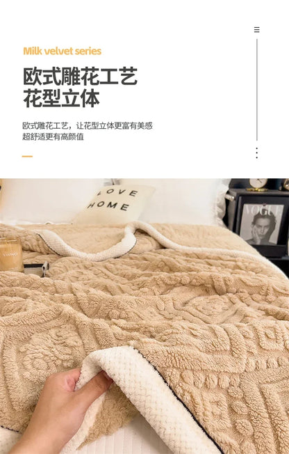 New Carved Velvet Warm Autumn Winter Blanket for Bed Soft Fluffy Sofa Blankets Warmth Cozy Coral Flannel Sofa Cover Blanket Nap