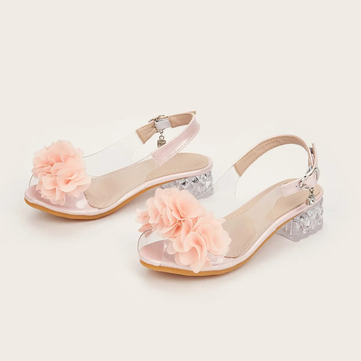 2025 New Fashion Flower Girl Princess Sandals Summer Fish Mouth Transparent Thick Heel Open Toe Children's Sandals High Heels