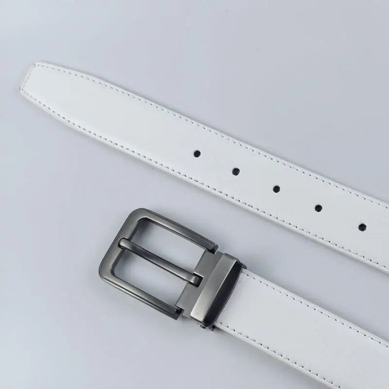 Korean version Golf white leather belt Pin buckle youth pants casual belt original belt for men and women