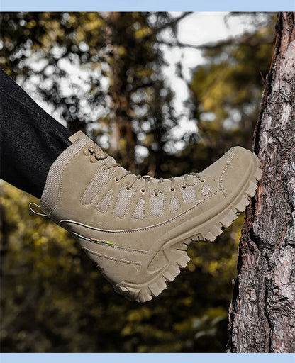 High-Top Leather Men's Boots Breathable Desert Combat Boots Outdoor Non-slip Hiking Boots Men Motorcycle Boots Work Ankle Boots