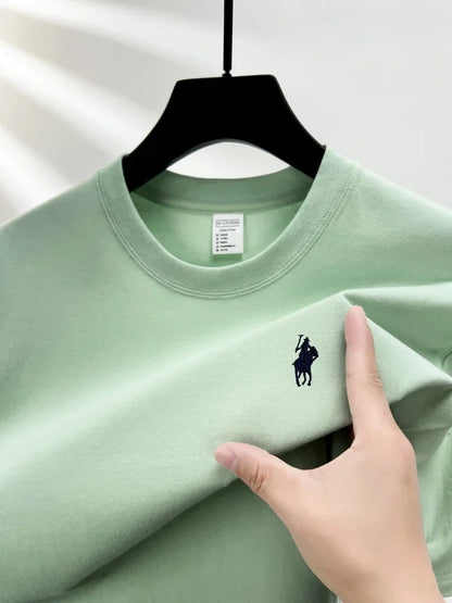 100% pure cotton short sleeve round neck men's T-shirt hot selling luxury brand summer exquisite pony embroidery breathable top