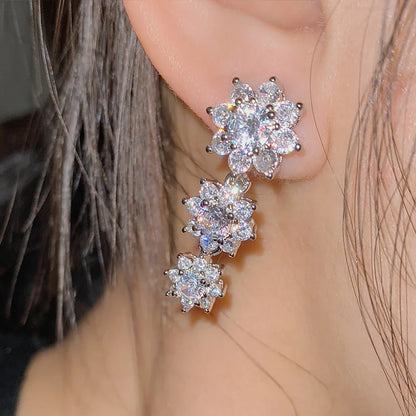 Full Moissanite Drop Earrings for Women Bridal Sun Flower Lab Diamond Stud Earring 925 Sterling Silver Plated Gold Fine Jewelry