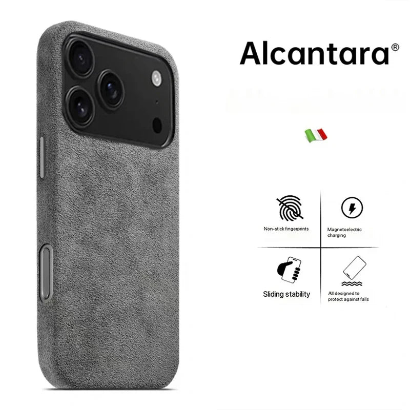 Real Italy Alcantara Magsafe Case for iPhone 17 Pro Max Air Premium Magnetic Cover Leather Cases for iPhone 16 17 Pro Max