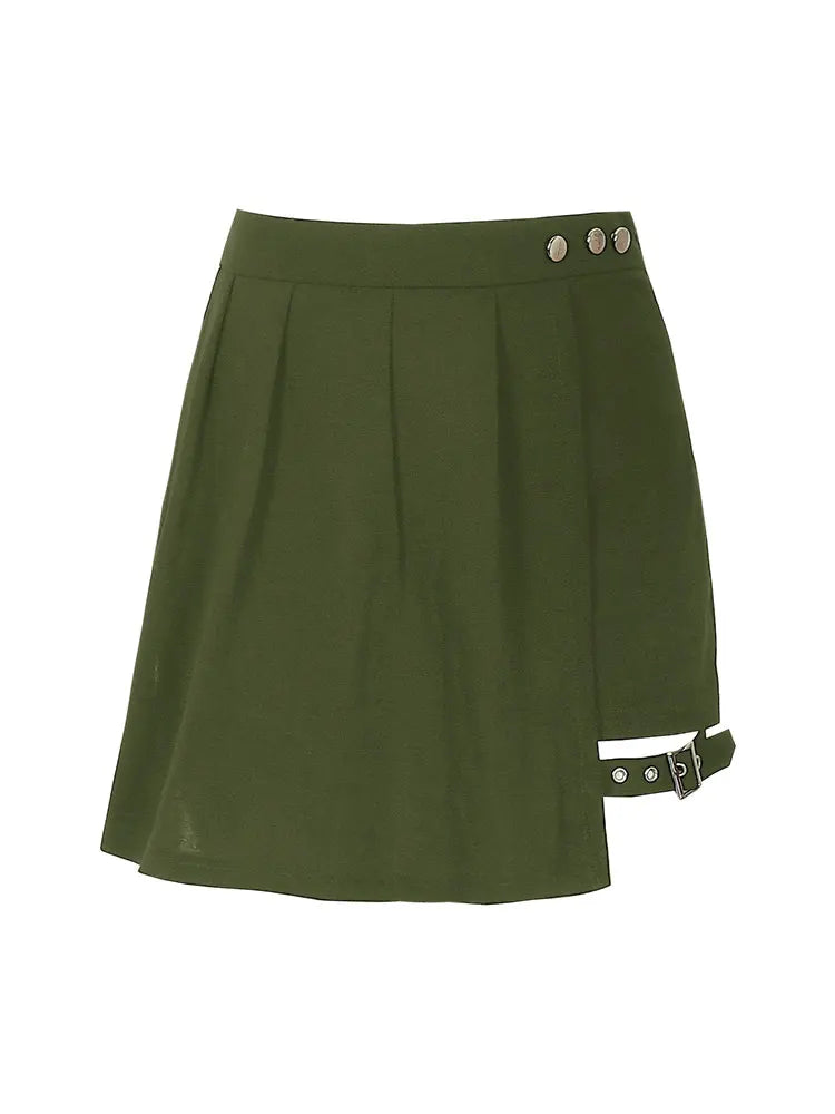 New Plus Size Metal Button Irregular Skirt Pants Sexy Thigh Strap Solid Mini Culottes Fashion Versatile Women's Clothing Bottoms