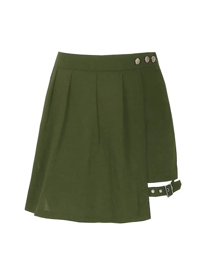 New Plus Size Metal Button Irregular Skirt Pants Sexy Thigh Strap Solid Mini Culottes Fashion Versatile Women's Clothing Bottoms