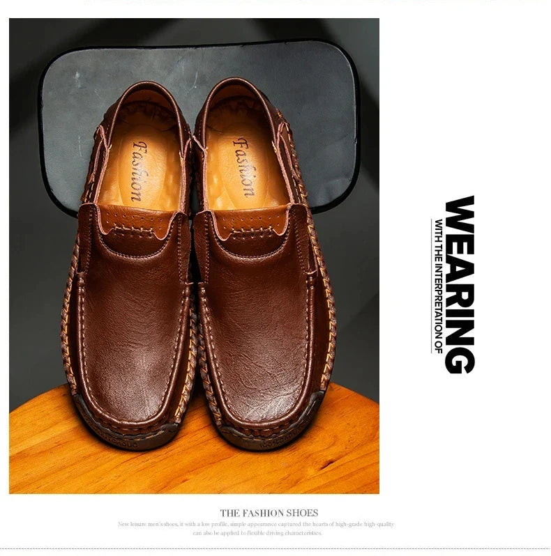 New Fashion Men Casual Shoes Handmade Leather Loafers Comfortable Men's Shoes Quality Split Leather Flat Driving Shoes Size 48