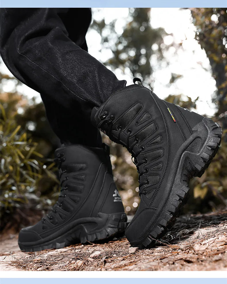 High-Top Leather Men's Boots Breathable Desert Combat Boots Outdoor Non-slip Hiking Boots Men Motorcycle Boots Work Ankle Boots
