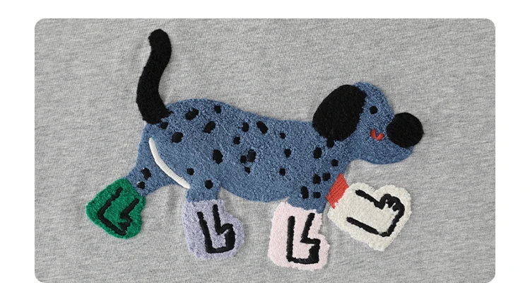 CHIC VEN Camisetas Femininas Soltas Streetwear Unissex Divertido Cão Bordado Manga Curta Algodão Blusas Menina Femininas Verão 2025