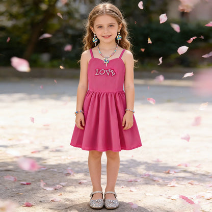 Vestido Estampado Coração de Menina de Verão, Saia Evasê Sem Mangas para Festa de Aniversário, Alcinha Ombro a Ombro, Roupa Diária ao Ar Livre 2-10T