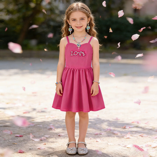 Vestido Estampado Coração de Menina de Verão, Saia Evasê Sem Mangas para Festa de Aniversário, Alcinha Ombro a Ombro, Roupa Diária ao Ar Livre 2-10T