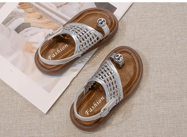 Children's Shoes Girls Flip-flops 2025 Brand Summer Sandals for Kids Fashion Braided Beach Shoes Princess Flat Slingbacks I05281