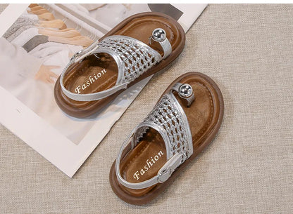 Children's Shoes Girls Flip-flops 2025 Brand Summer Sandals for Kids Fashion Braided Beach Shoes Princess Flat Slingbacks I05281