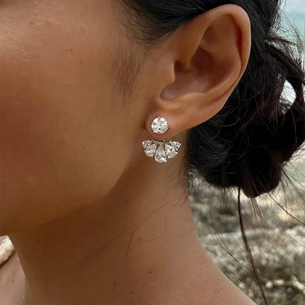 Waterdrop Full Moissanite Stud Earrings for Women S925 Silver Detachable 7.32cttw Round/Pear Cut Diamond Drop EarringCertified