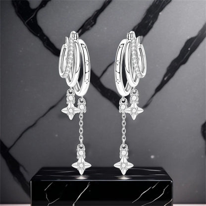 925 Sterling Silver Multi Layer Starry Tassel Drop Earrings Women Earrings Charm Trend Versatile Party Jewelry Gifts