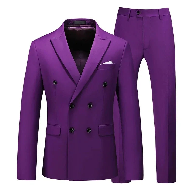 2 Pieces Double Breasted Formal Men Suits Slim FitGroom Tuxedos for Wedding Peaked Lapel Custom Male Blazer Prom Daily Wear