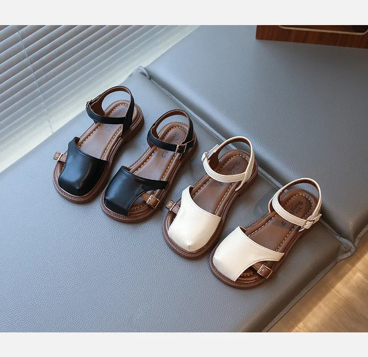 2026 Summer New Children's Princess Foreign Soft Sole Casual Anti-slippery Sole Toddler Toe Capped Beach Flats Elegant Shoes