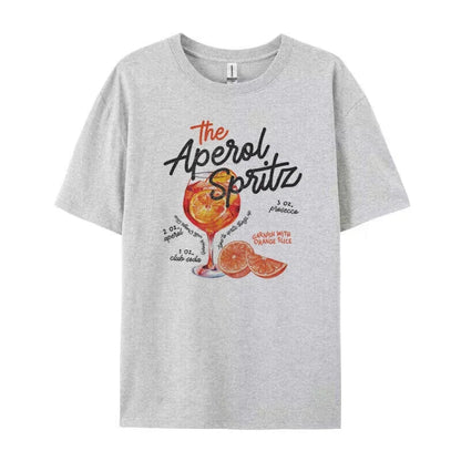 Spritz Retro Cocktail Graphic Tees Women Cute Alcohol Drink T Shirt Loose Cotton Printed T-Shirts Unisex Vintage Top Gift