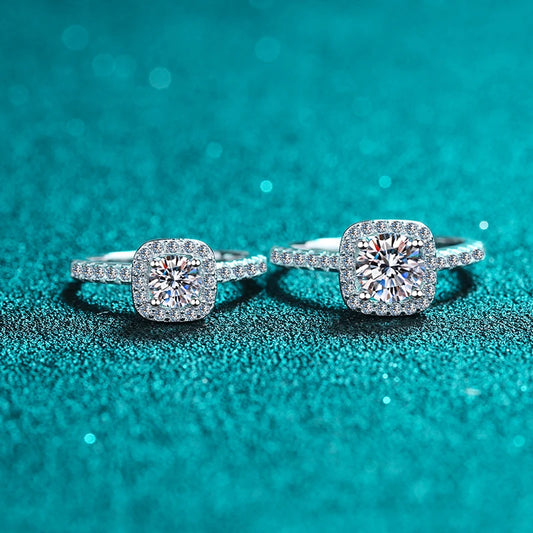 D Color Moissanite Ring 925 Sterling Silver with White Gold Plated Lab Diamond Rings for Women Wedding Band Jewelry Gifts