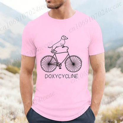 Dachshund Bicycle Printed Graphic T Shirts For Men Casual O Neck Short Sleeve T-Shirts Fashion Streetwear Vintage Male Tops