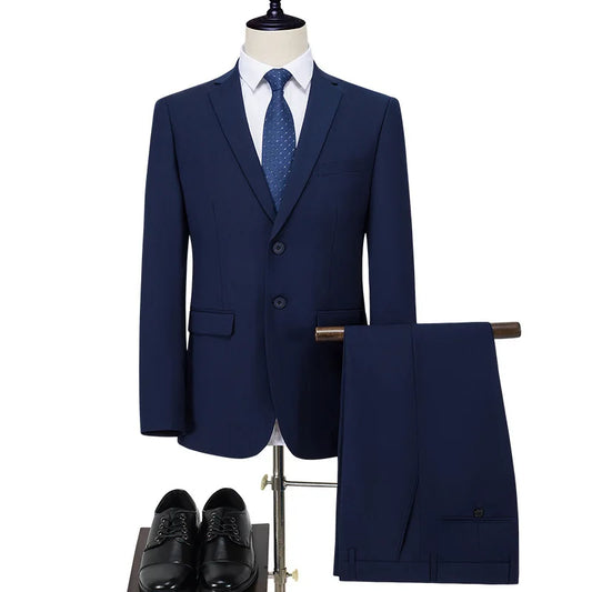S-8XL Suit (Blazer+ Pants) Men's Fashion Casual Outdoor Gentleman Business Wedding Slim-fit Formal British Style Wedding Suit