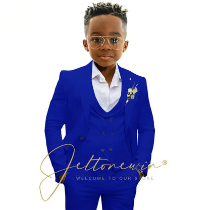 Boys' 3-Piece Suit with Notched-Lapel Jacket, Vest & Pants in Solid Colors for Weddings