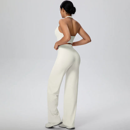 2PCS Woman Backless Hanging Neck Bra and Pants Yoga Set Summer Breathable Gym Sports Running Workout Top Hot Sales Yoga Set