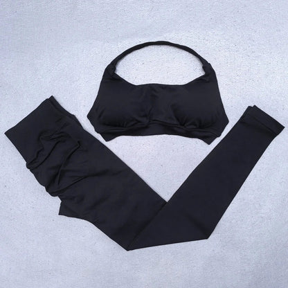 Legging Set Seamless Yoga Set Women Sportswear Scrunch Bum Gym Leggings Halter Sports Bra 2 Piece Workout Clothes
