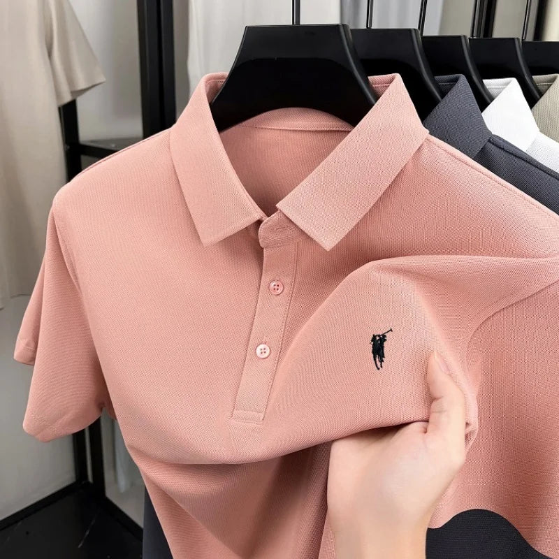 Luxury brand pony embroidery short sleeve polo shirt summer breathable solid color casual men T-shirt fashion high-end Paul top