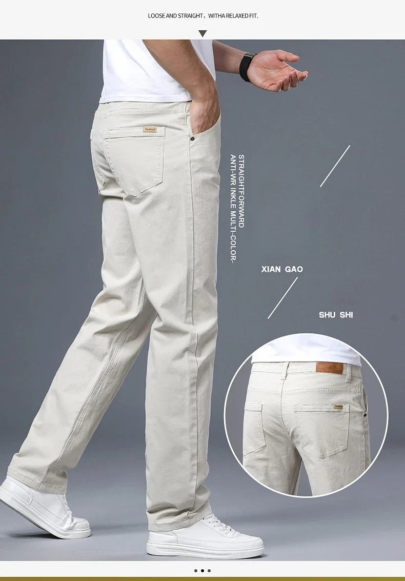Men's Straight Leg Jeans Slim Fit Stretch Comfort Denim Pants Korean Casual Fashion Minimalist Business Male Daily Trousers