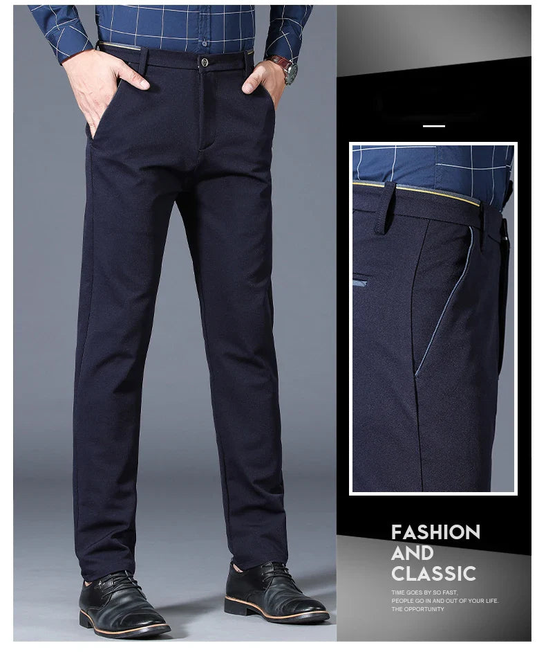 Winter New Classic Men's Fleece Casual Pants Thickened Straight Slim Warm Business Casual Office Male Velvet Trousers