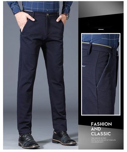 Winter New Classic Men's Fleece Casual Pants Thickened Straight Slim Warm Business Casual Office Male Velvet Trousers
