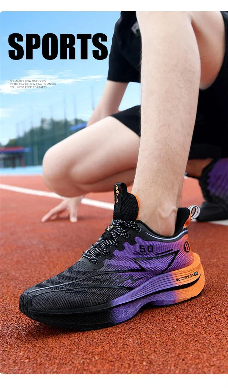 Men's Carbon Plate Running Shoes Soft Cushion Shock Absorbing Sports Shoes Unisex Sneakers Light Anti-Slip Training Shoes