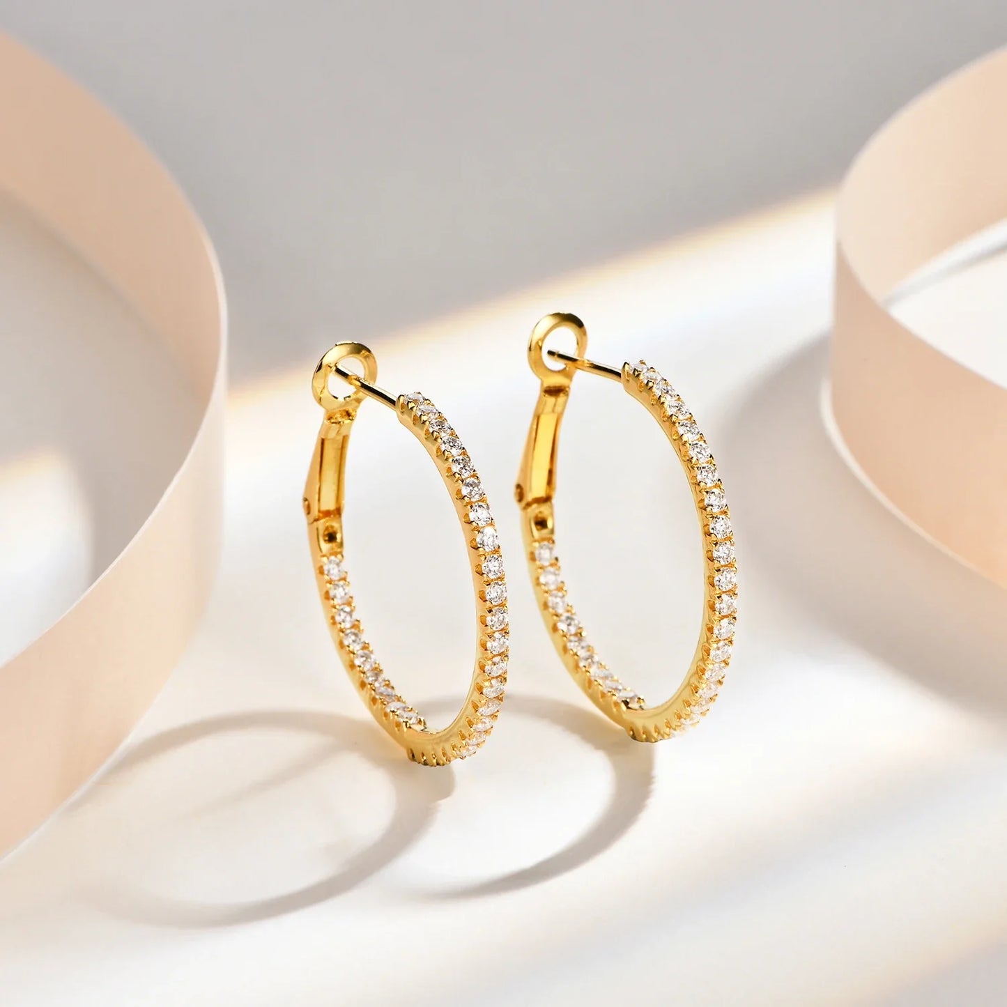 Moissanite Hoop Earrings for Women 1.5mm D Color 925 Sterling Silver Plated Yellow Diamond Earring Wedding Fine Jewelry