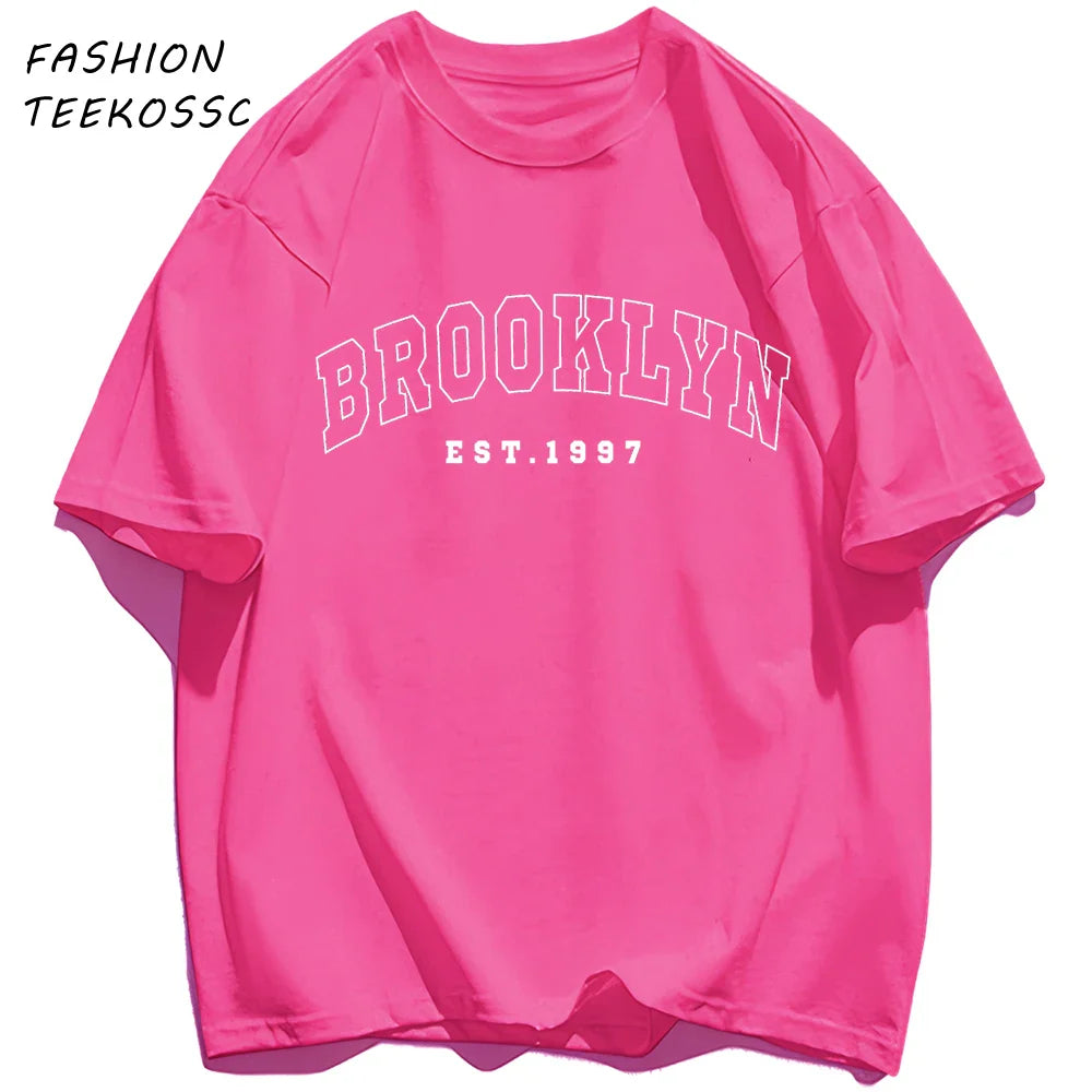 Brooklyn Est 1997 City Usa Printing Men T-Shirt Summer Casual T Shirts All-Match Crewneck Tops Oversized Soft Streetwear