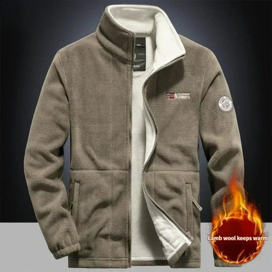 Winter Warm Fleece Jacket Men's Climbing Double Thickened Pocket Jacket Outdoor High Collar Windproof Ski Sweatshirt Coat Men