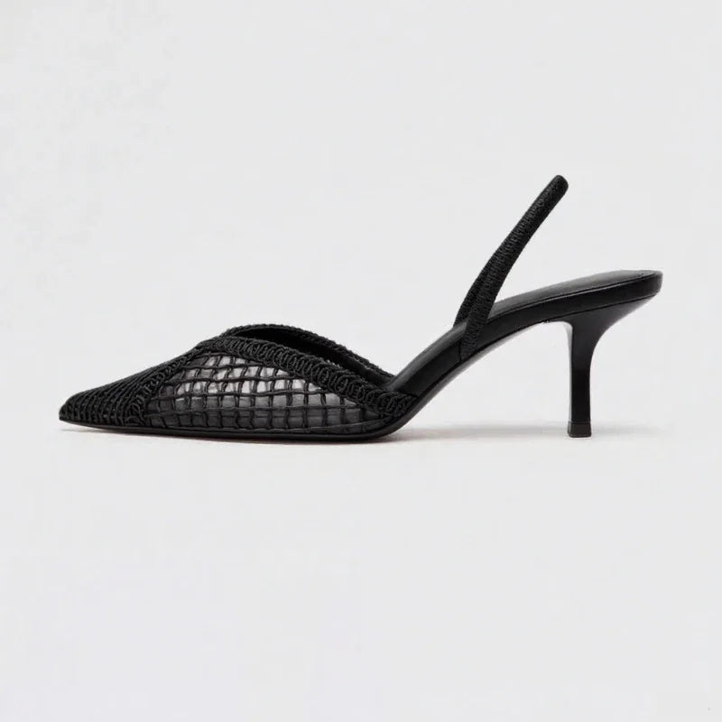 Mesh Woven Heeled Sandals Women Sexy Pointed Toe Back Strap Thin High Heels Comfortable Elegant Designer Shoes for Women Pumps